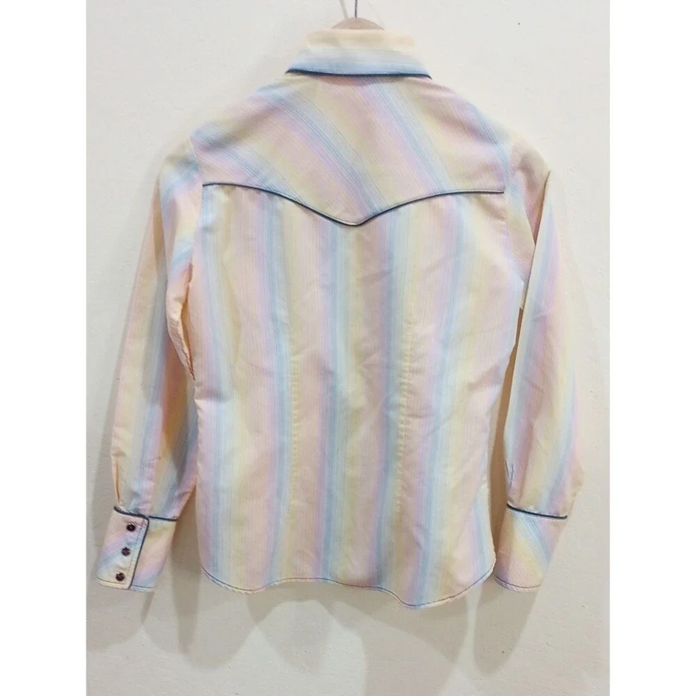 Pastel Striped Western Ranchwear Coastal Cowgirl Shirt Womens XS Girls Size 8/10